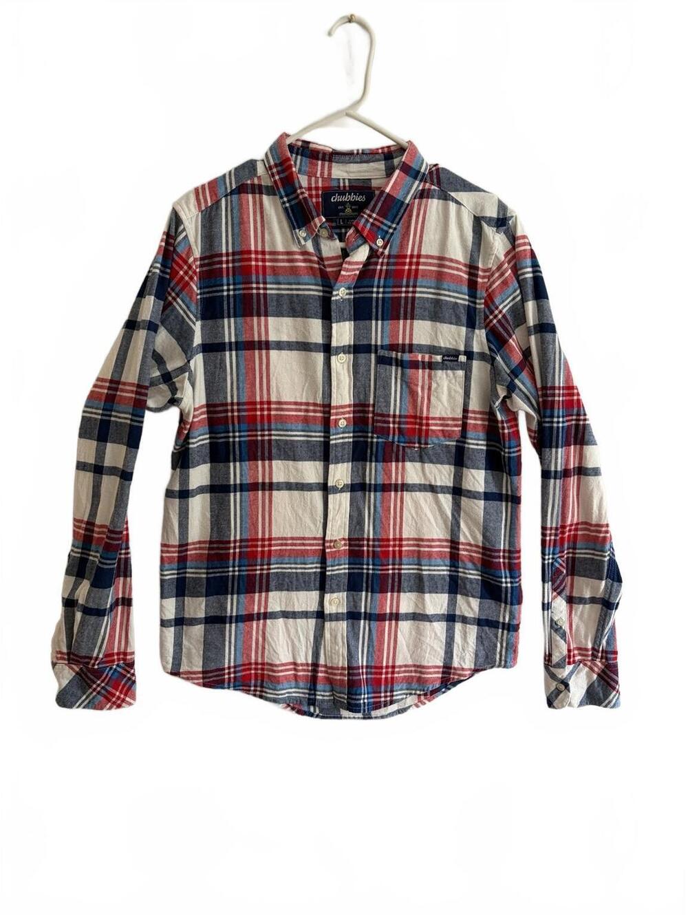 Chubbies Red Blue White Plaid Button Down Shirt Men's Large